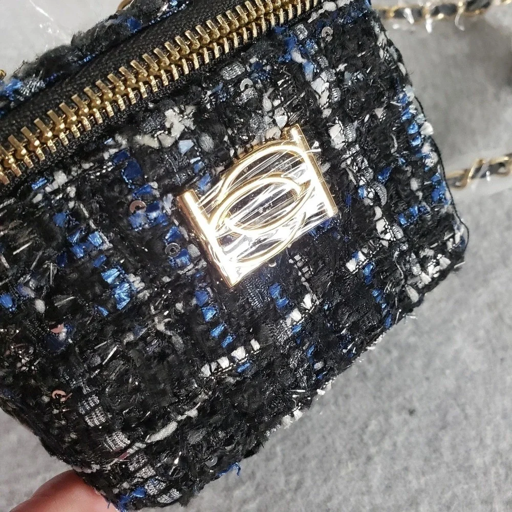 bebe Womens Crossbody Kamala Mini Tweed SQ Crossbody OS Black Blue Sequin Vanity